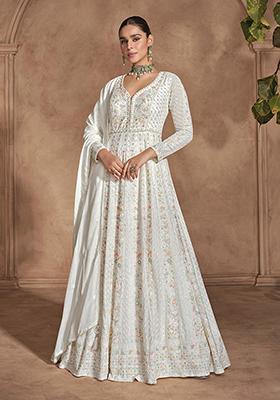 White Embroidered Chinon Kurta set