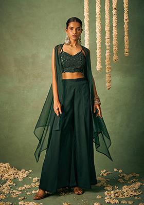 Dark Green Embroidered Chinon Kurta set