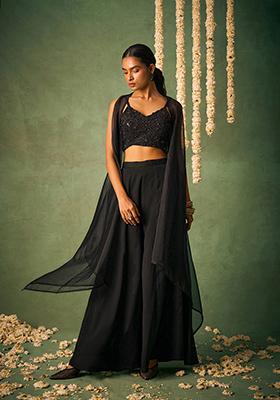 Black Embroidered Chinon Kurta set