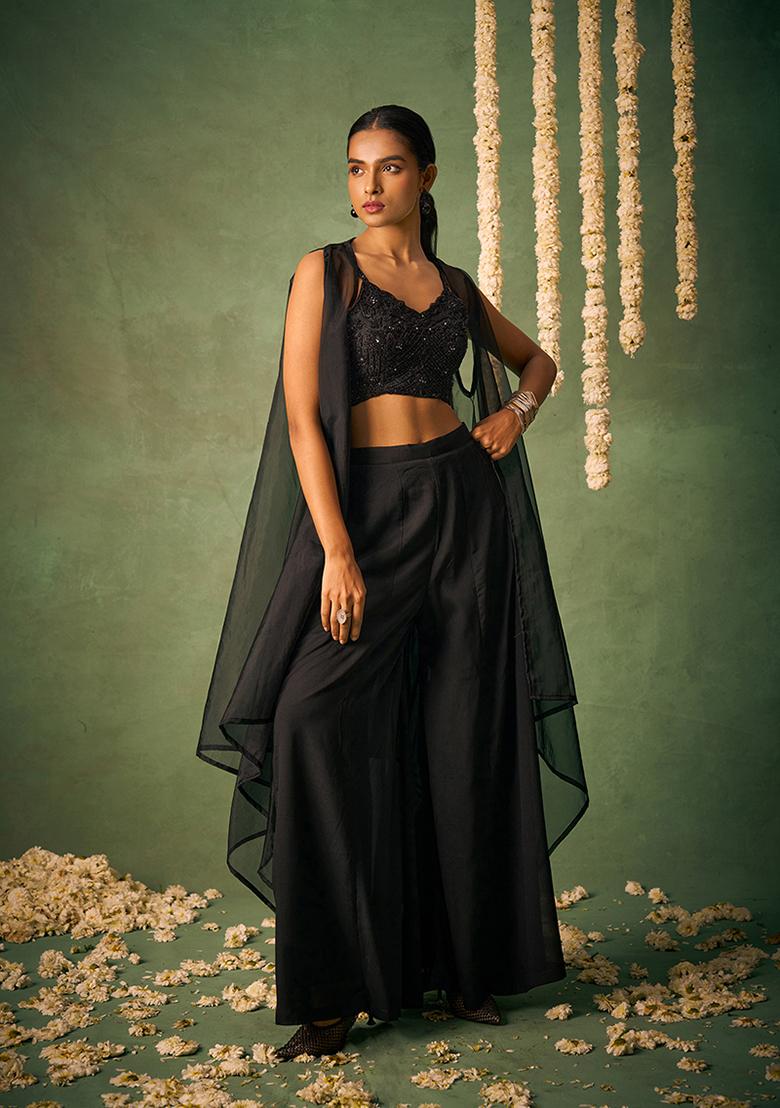 Black Embroidered Chinon Kurta set