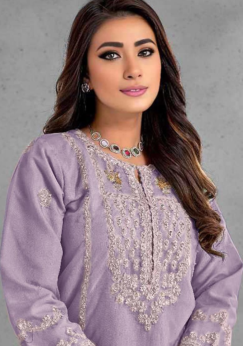 Lavender Embroidered Organza Kurta set