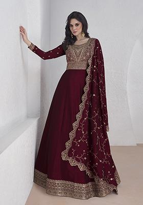 Maroon Embroidered Organza Kurta set