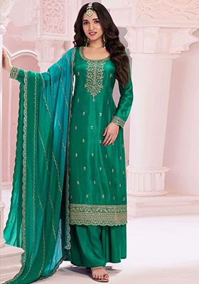 Green Zari Silk Kurta Set