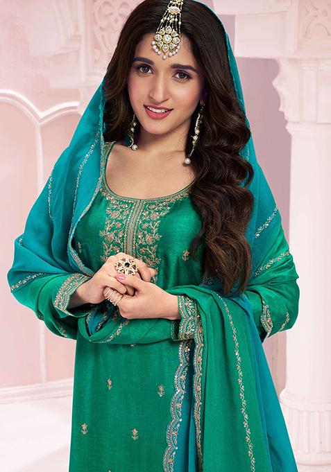 Green Zari Silk Kurta Set