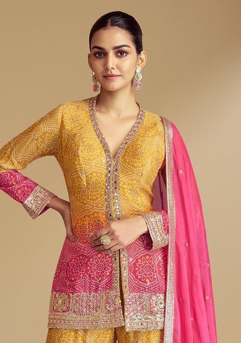 Yellow Embroidered Silk Kurta Set