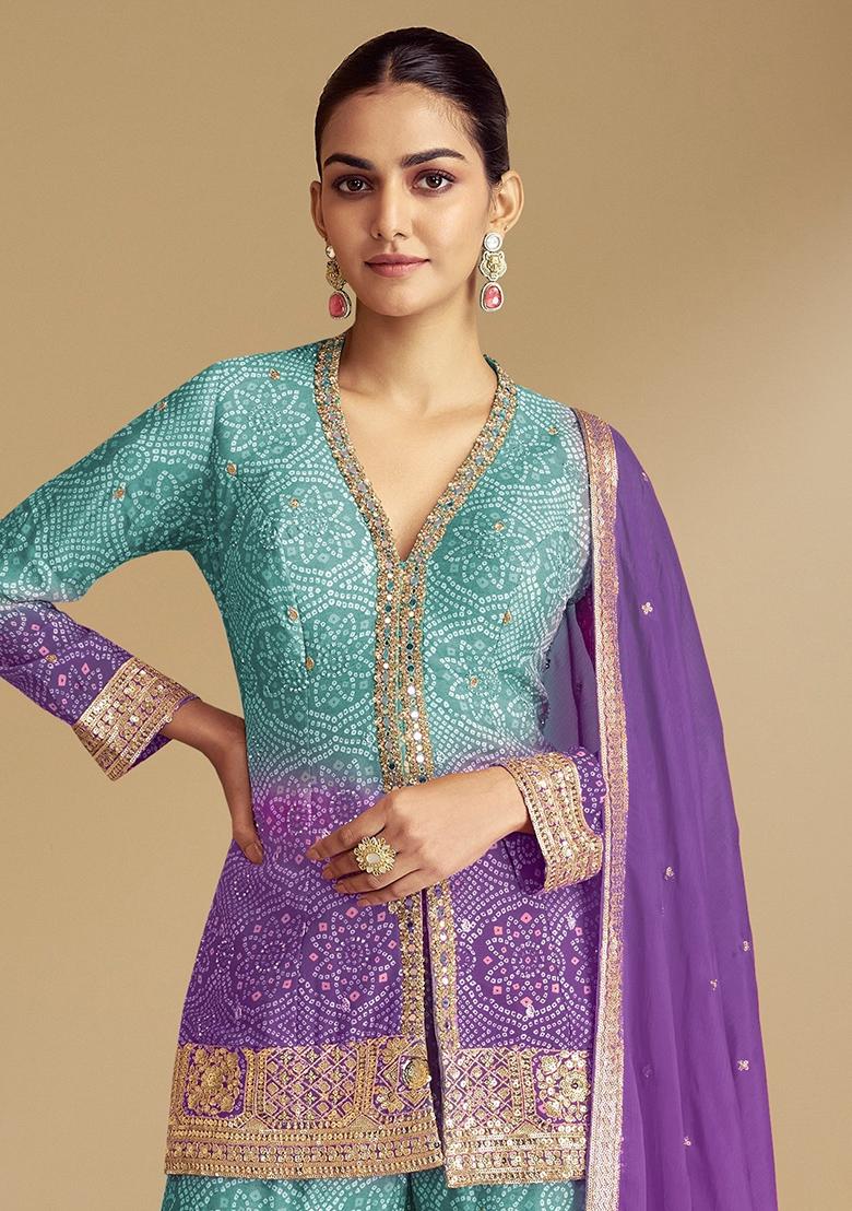 Purple Embroidered Silk Kurta Set