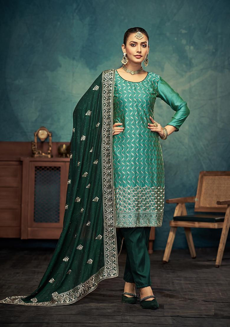 Green Zari Silk Kurta Set