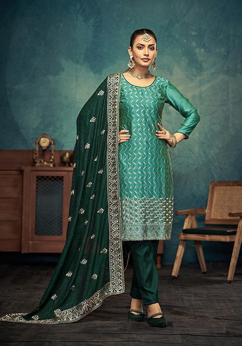 Green Zari Silk Kurta Set