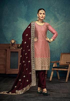 Orange Zari Silk Kurta Set