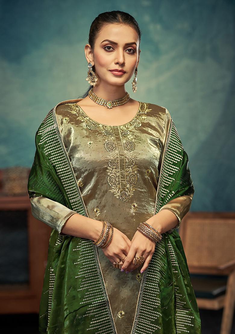 Green Embroidered Silk Kurta Set