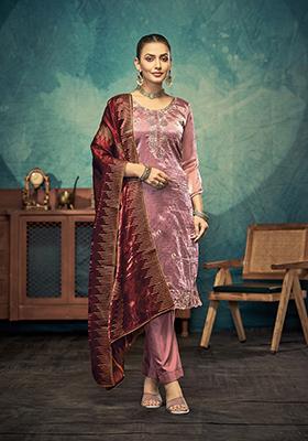 Pink Embroidered Silk Kurta Set