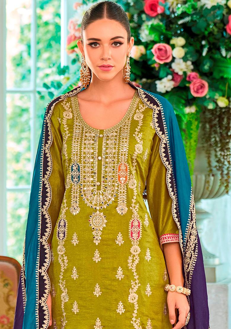 Green Zari chiffon Kurta Set