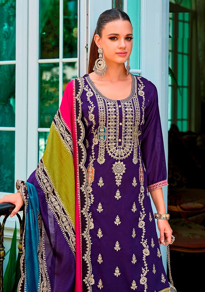 Purple Zari chiffon Kurta Set