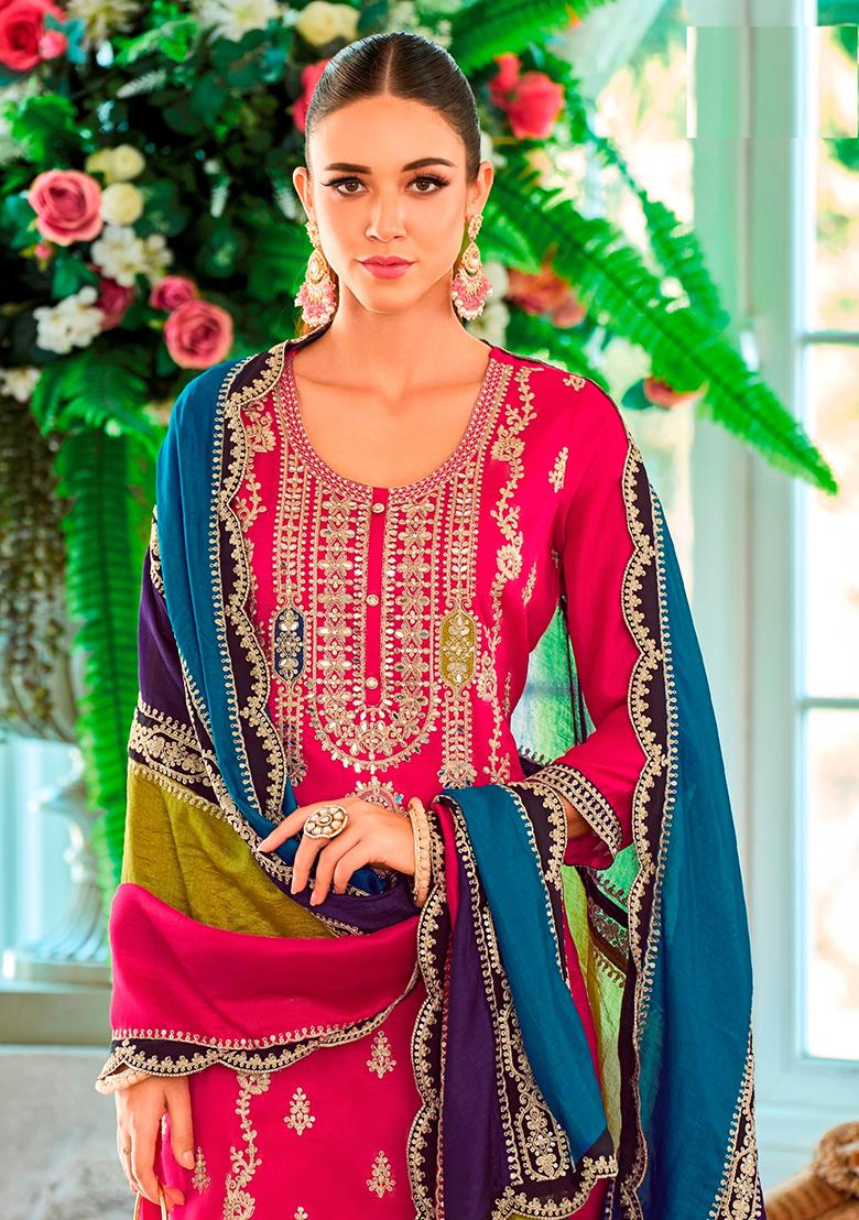 Pink Zari chiffon Kurta Set