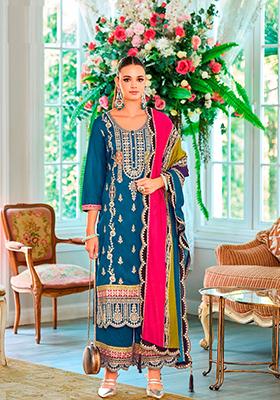 Blue Zari chiffon Kurta Set