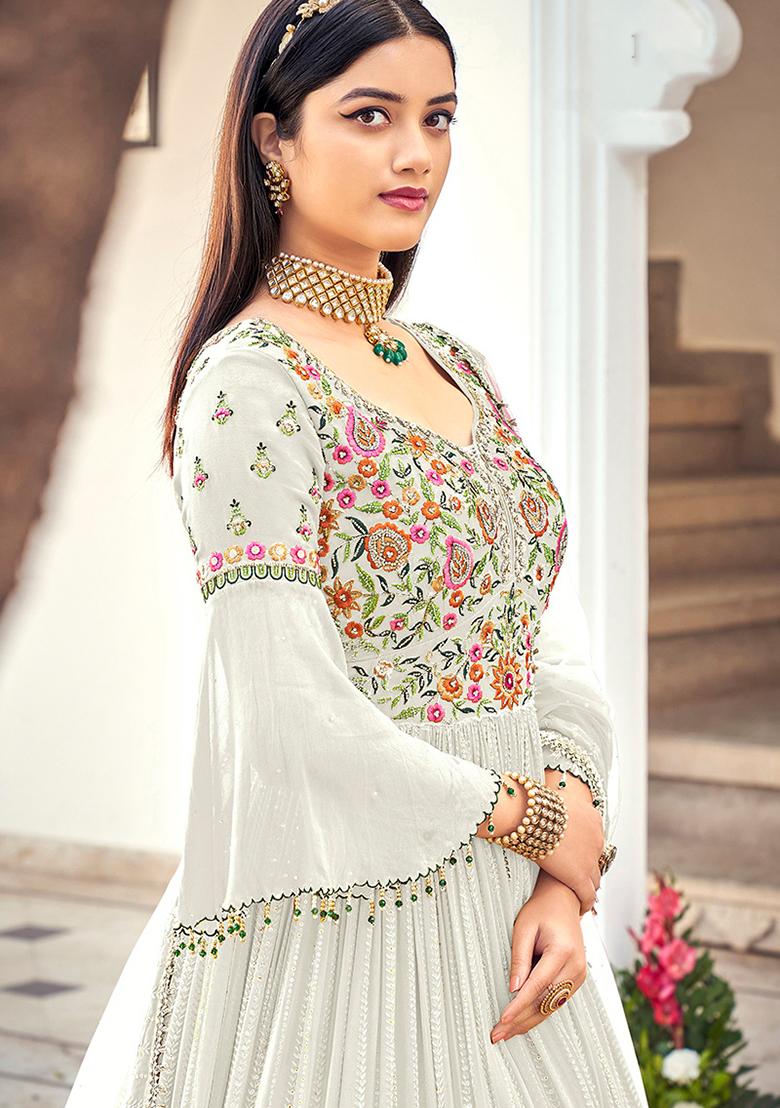 White Embroidered Georgette Kurta Set