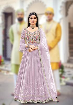 Lavender Embroidered Georgette Kurta Set