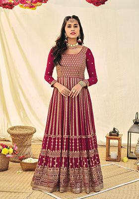 Rani Pink Embroidered Georgette Kurta Set