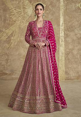 Rani Pink Embroidered Georgette Kurta Set