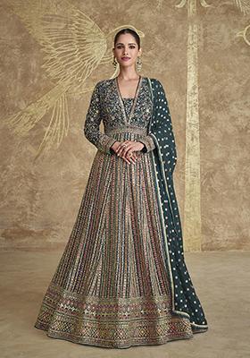 Teal Green Embroidered Georgette Kurta Set