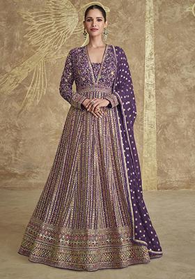 Purple Embroidered Georgette Kurta Set