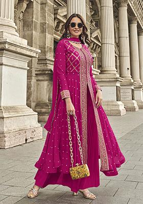 Rani Pink Embroidered Viscose Kurta Set