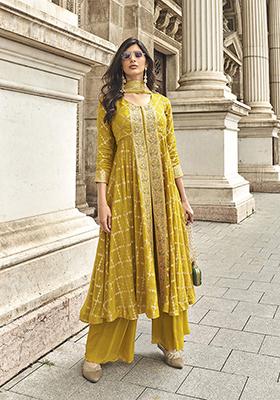 Mustard Embroidered Viscose Kurta Set