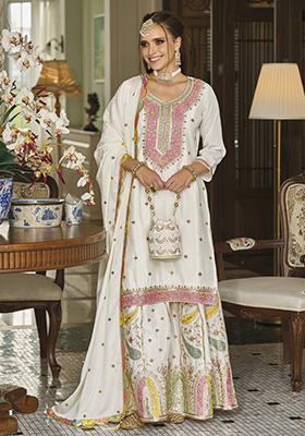 White Embroidered Chinon Kurta Set