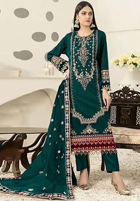 Green Embroidered Velvet Kurta Set