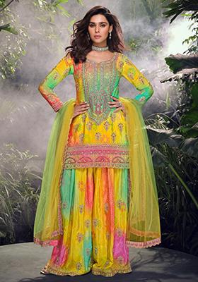 Yellow Bandhani Print Chinon Kurta Set