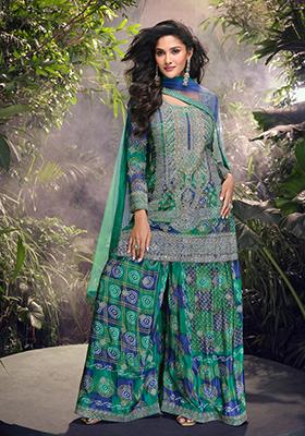 Blue Bandhani Print Chinon Kurta Set