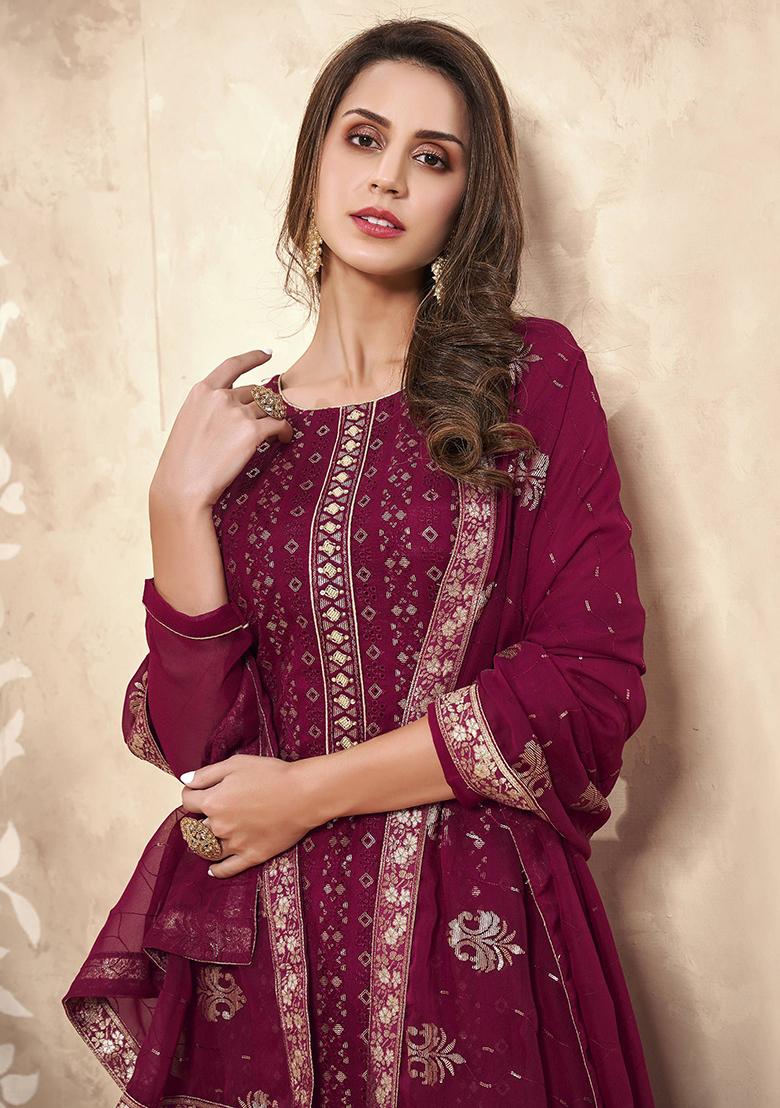 Pink Sequin Embroidered Georgette Kurta Set