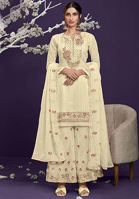 Yellow Mirror Work Georgette Kurta Set