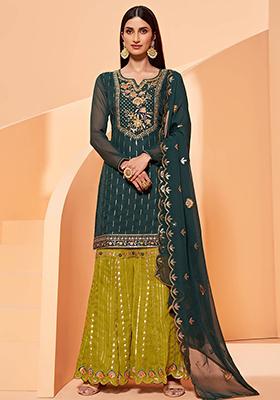 Green Sequin Embroidered Georgette Kurta Set