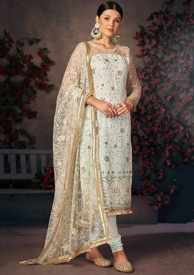 Green Embroidered Poly Blend Kurta Set