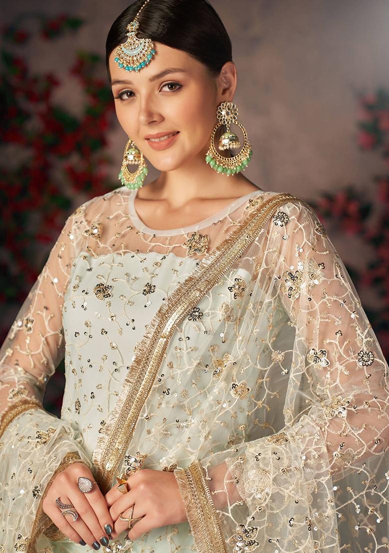 Green Embroidered Poly Blend Kurta Set