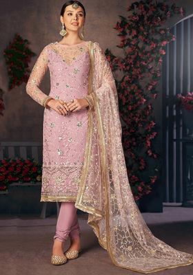 Lavender Embroidered Poly Blend Kurta Set