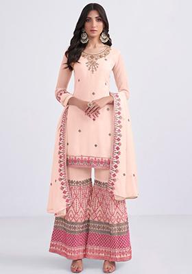 Peach Embroidered Georgette Kurta Set