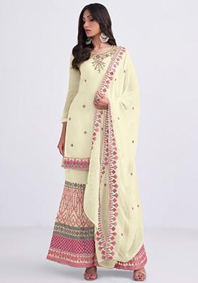 Yellow Embroidered Georgette Kurta Set