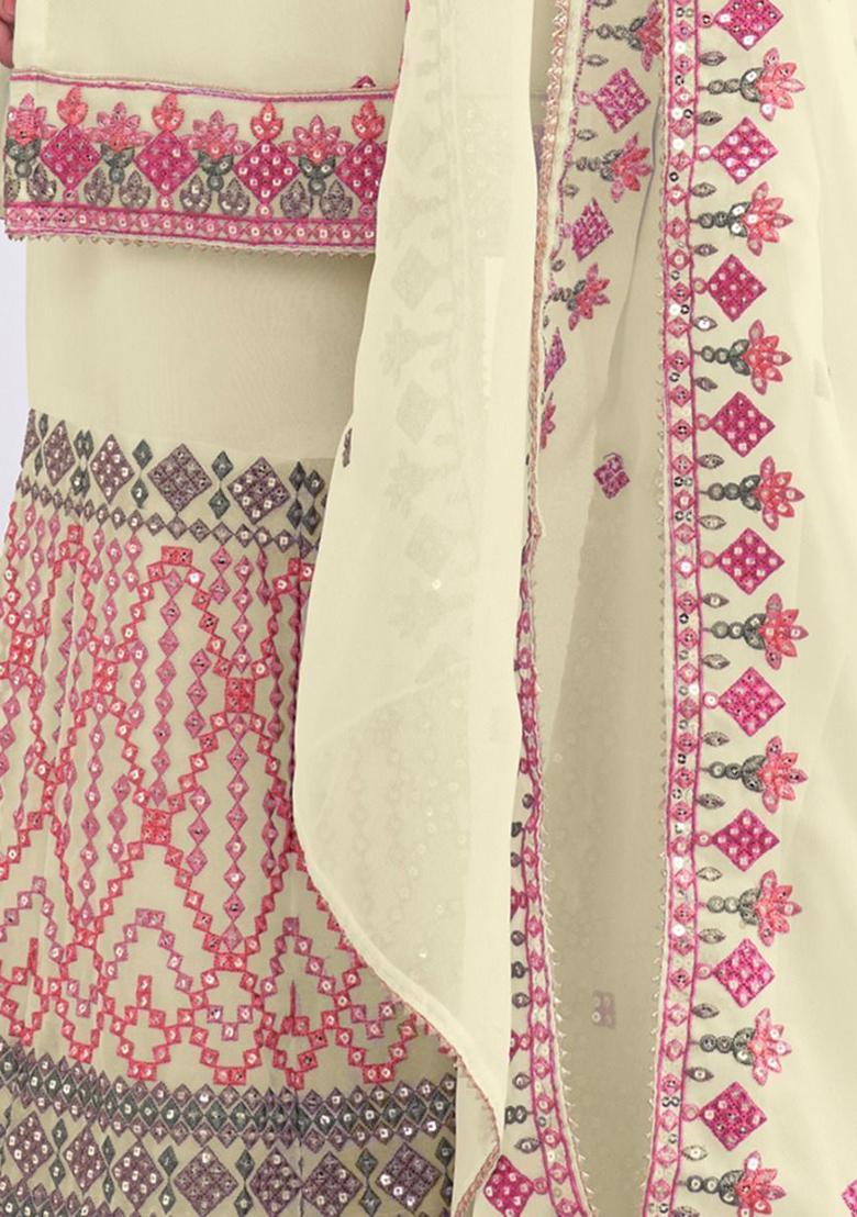 Yellow Embroidered Georgette Kurta Set