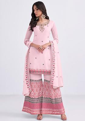 Pink Embroidered Georgette Kurta Set