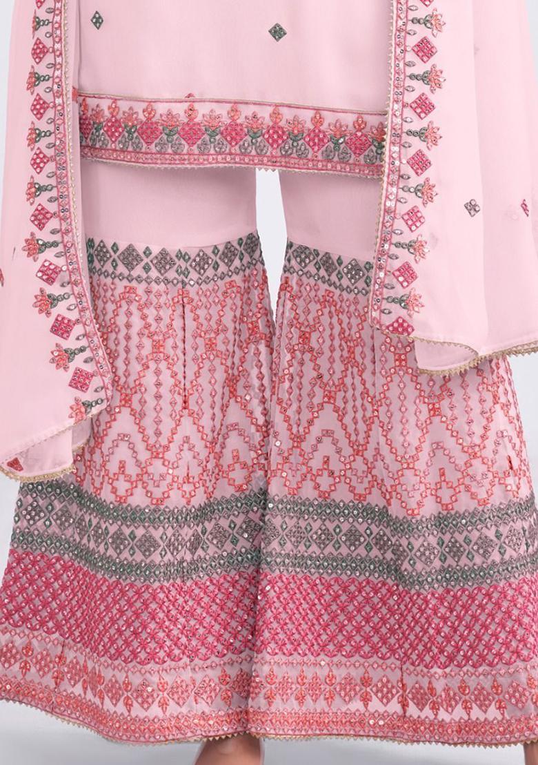 Pink Embroidered Georgette Kurta Set