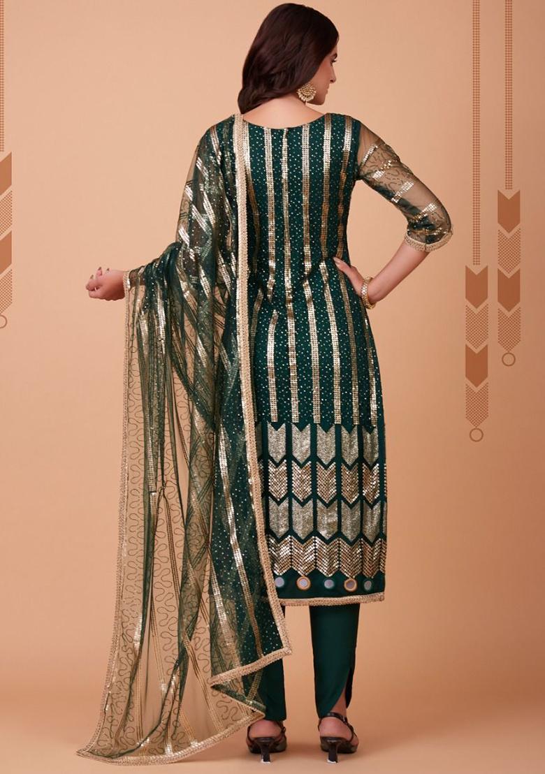 Green Embroidered Net Kurta Set
