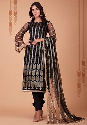 Black Embroidered Net Kurta Set