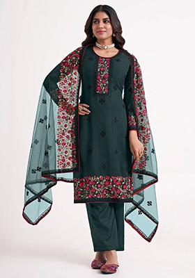 Green Floral Print Georgette Kurta Set