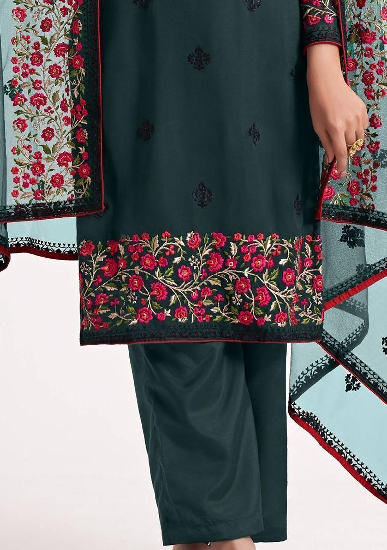 Green Floral Print Georgette Kurta Set