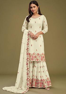 Yellow Embroidered Georgette Kurta Set