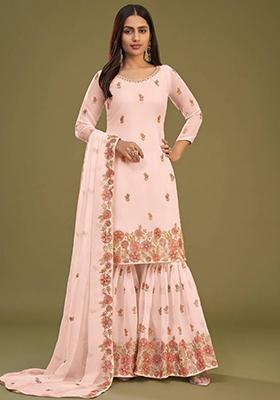 Peach Embroidered Georgette Kurta Set