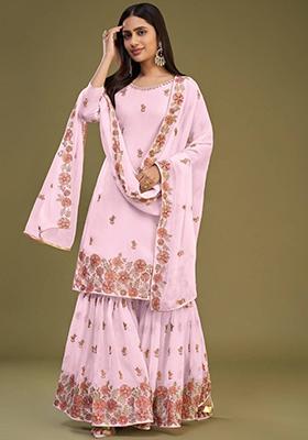 Pink Embroidered Georgette Kurta Set