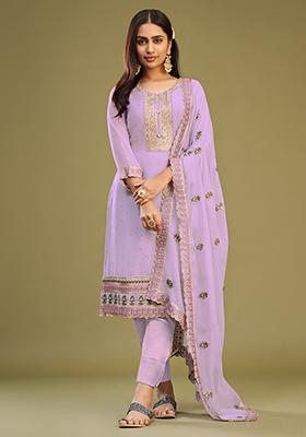 Lavender Embroidered Georgette Kurta Set
